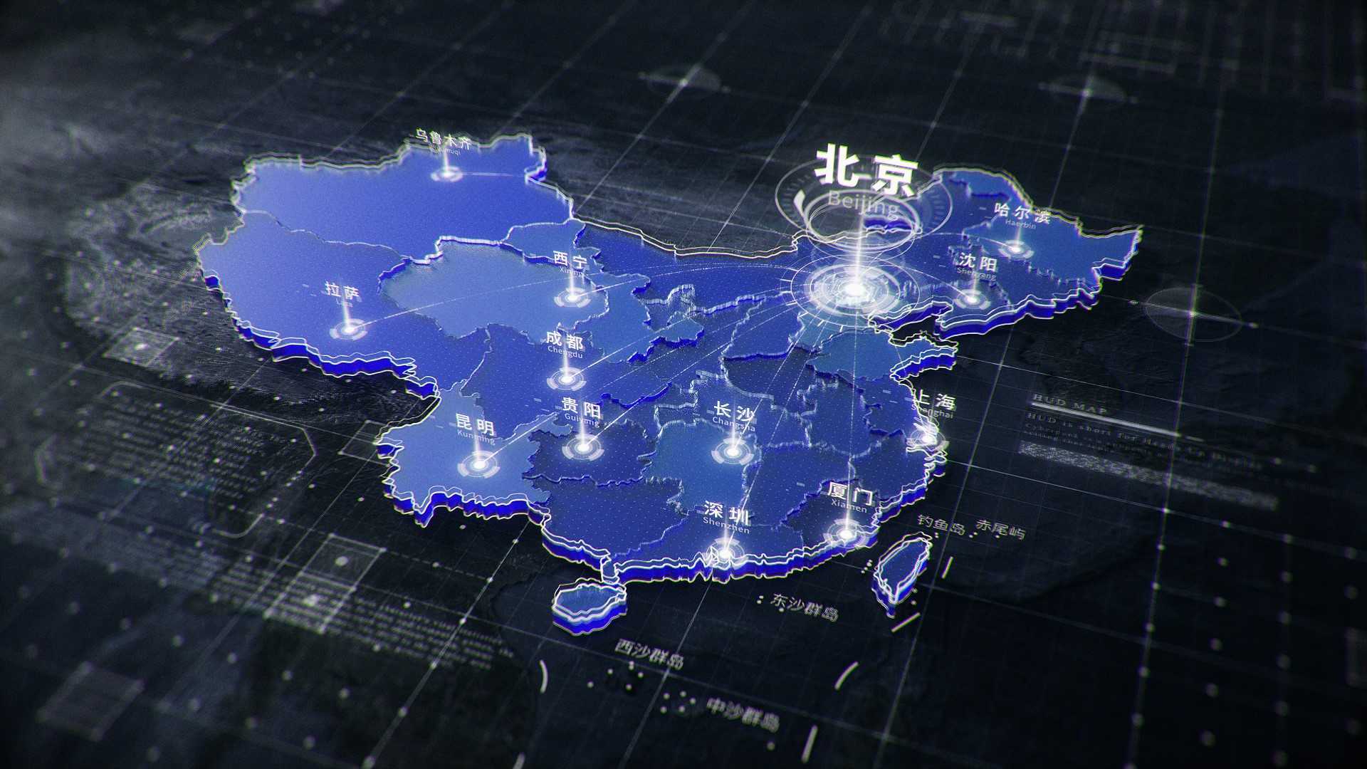 科技感地图辐射全中国动画
