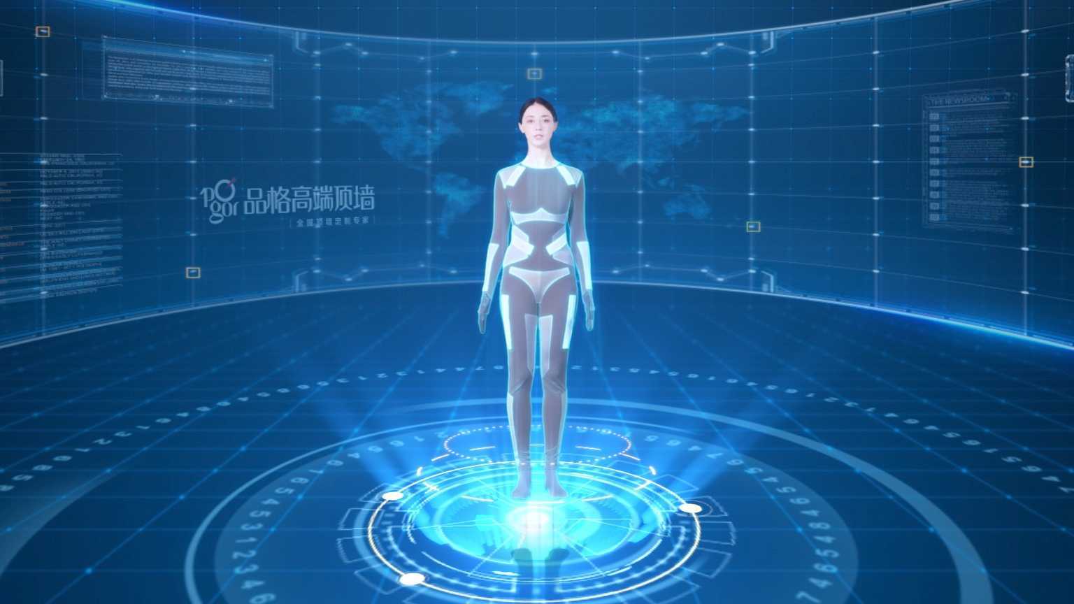 未来科技感展厅，机器人开场欢迎。