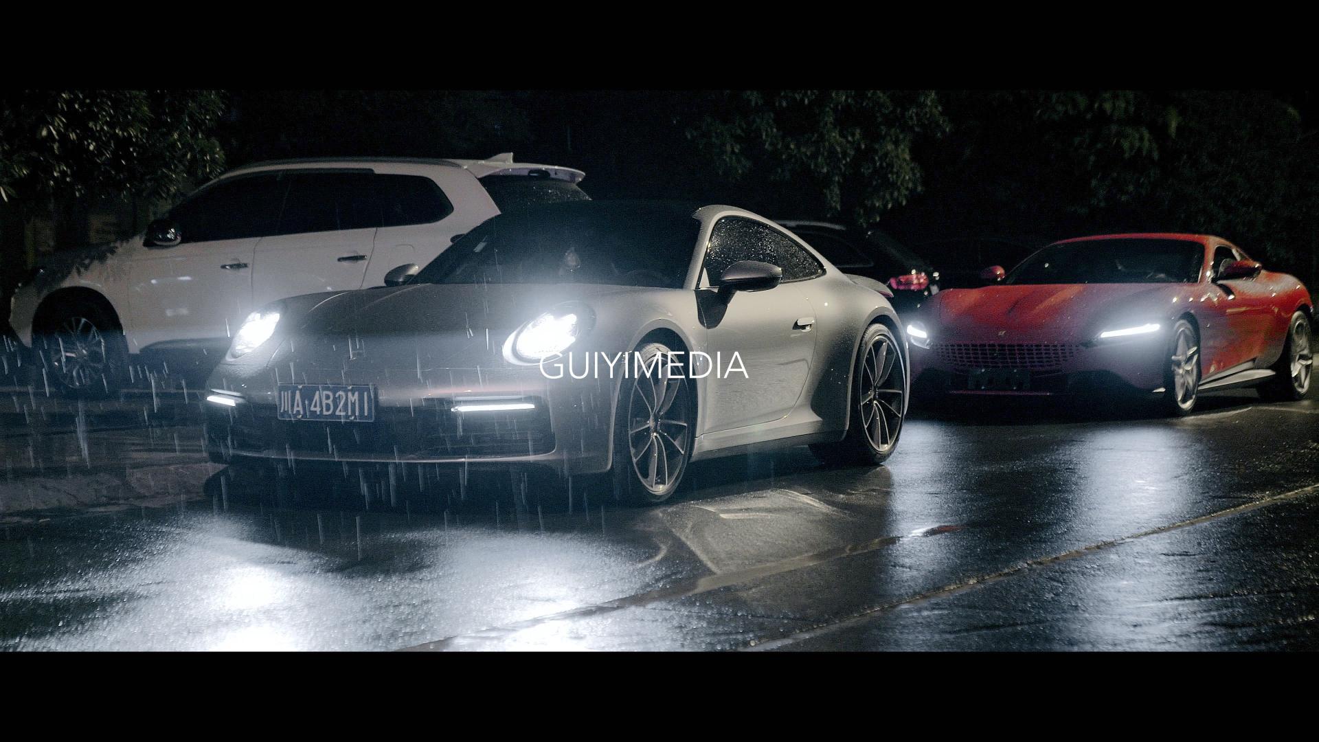 「4K」Ferrari Roma & Porsche 911 风雨里黑夜穿梭!