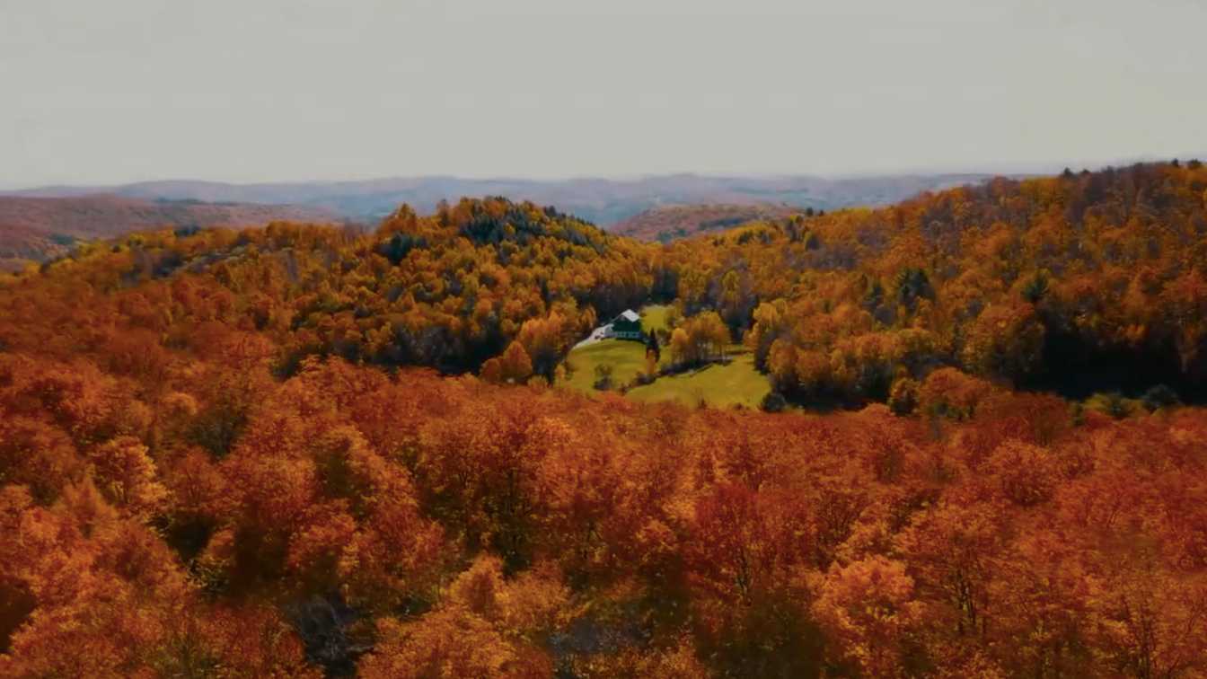 航拍天空：穿越秋天的山林，清新自然