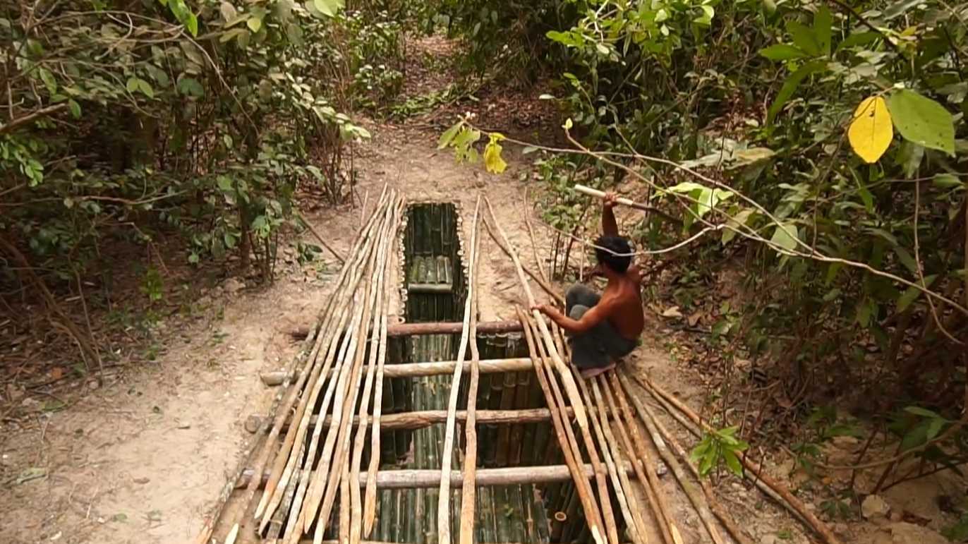 用古老的技艺在林中建造秘密地下竹屋