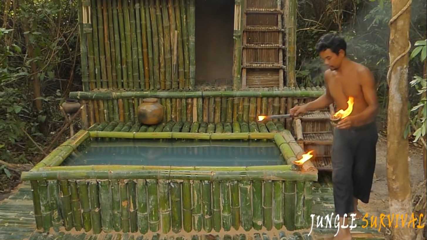 小哥挑战在丛林深处建造竹子游泳池别墅（下）