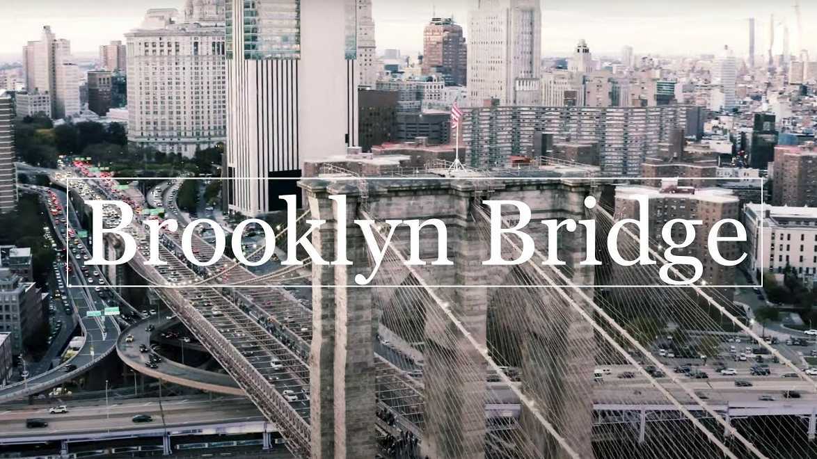 航拍标志建筑：布鲁克林大桥