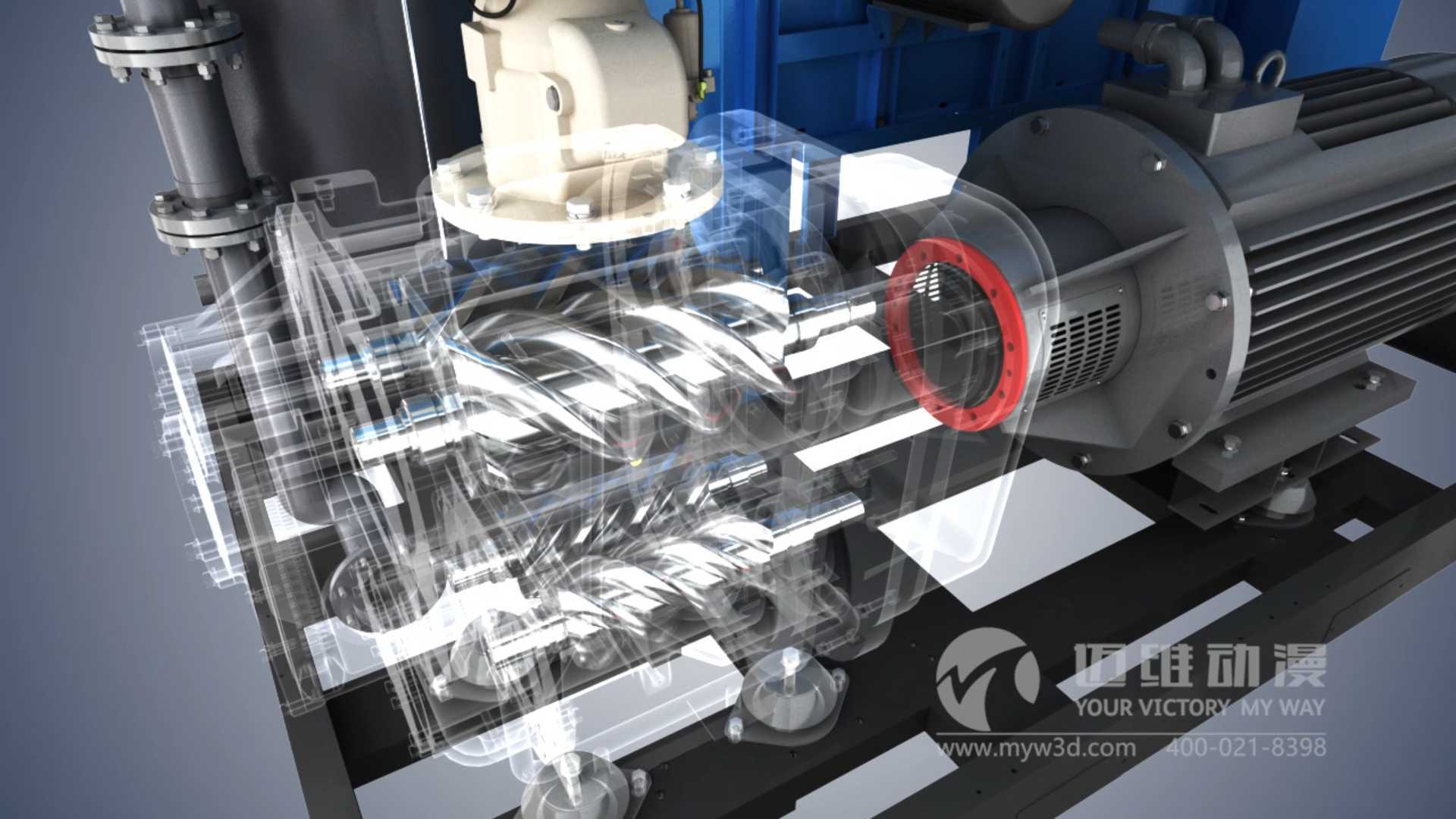 工业机械双螺杆压缩机三维动画-工业动画制作-三维动画制作公司