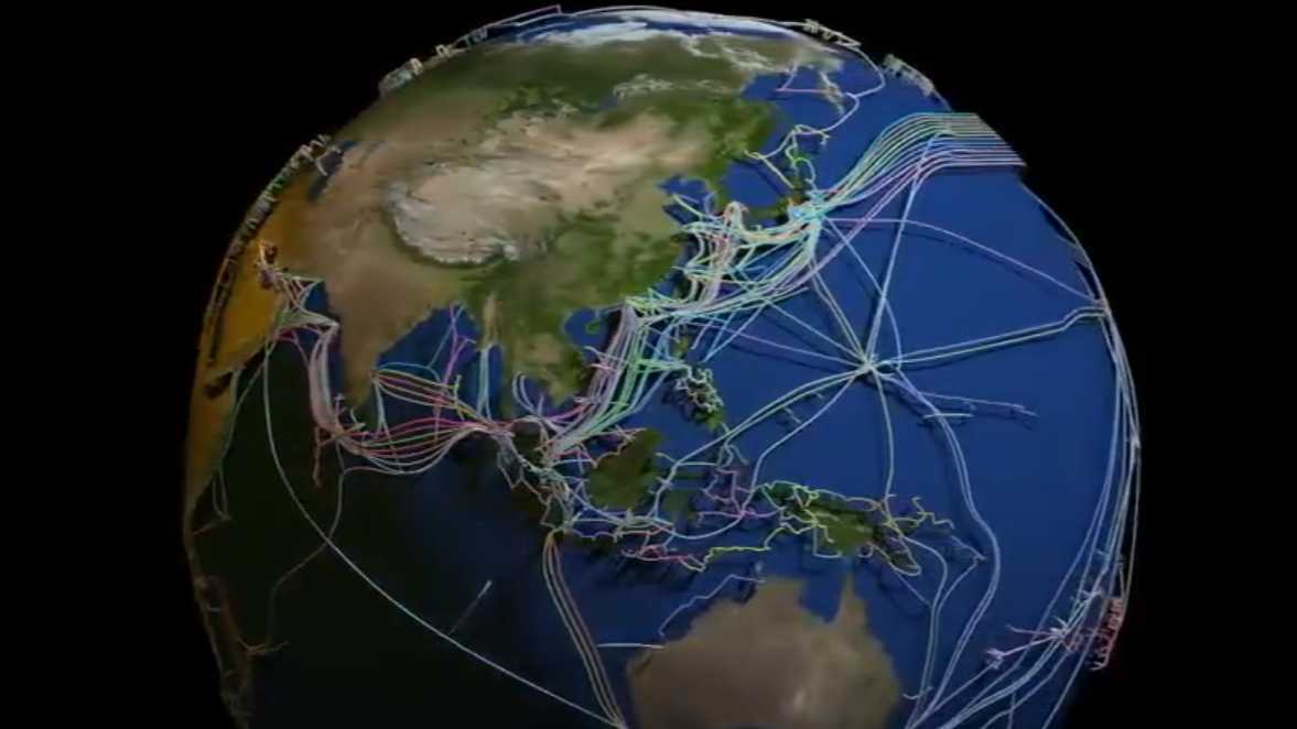 全球海底通信光缆的可视化模型