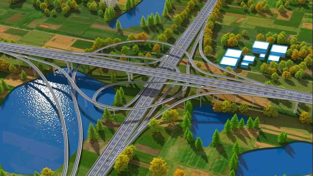 3D高速公路桥、服务区漫游动画
