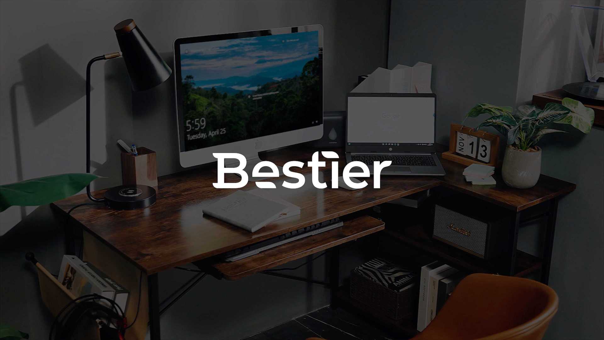 Bestier | L 形办公桌+储物架
