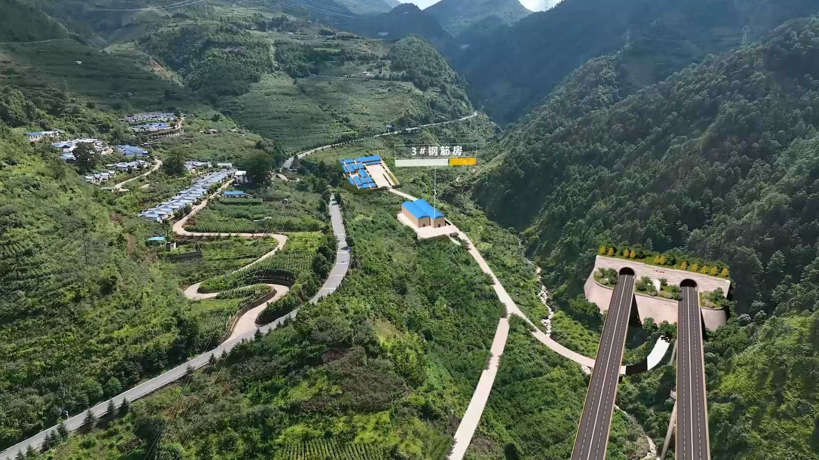 西香高速TJ5项目概况三维实景合成3D动画汇报航拍视频
