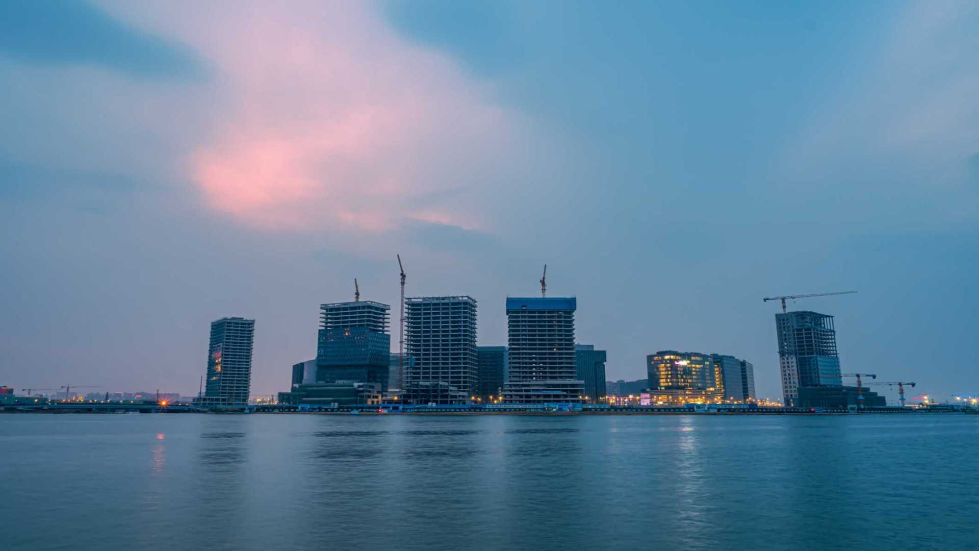 郑州北龙湖金融岛日转夜延时摄影