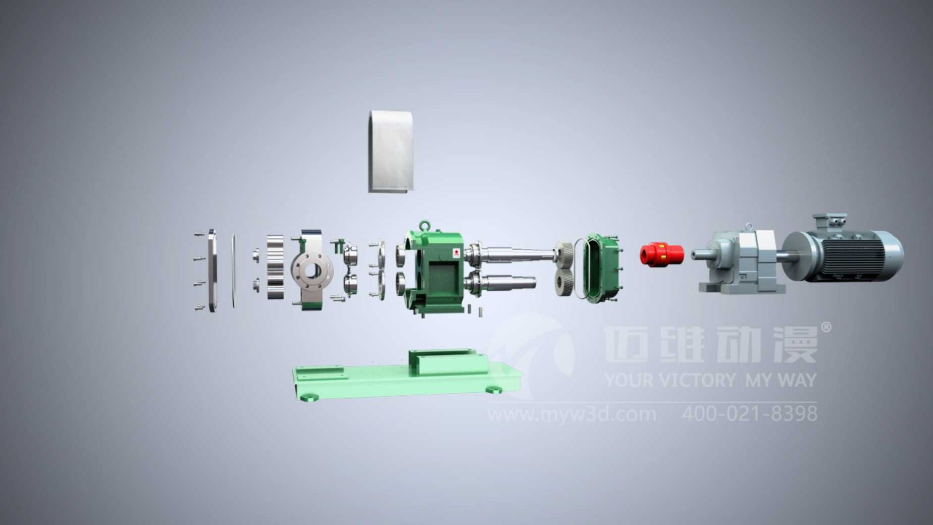 工业机械设备凸轮子转子泵产品展示三维动画-工业动画制作公司