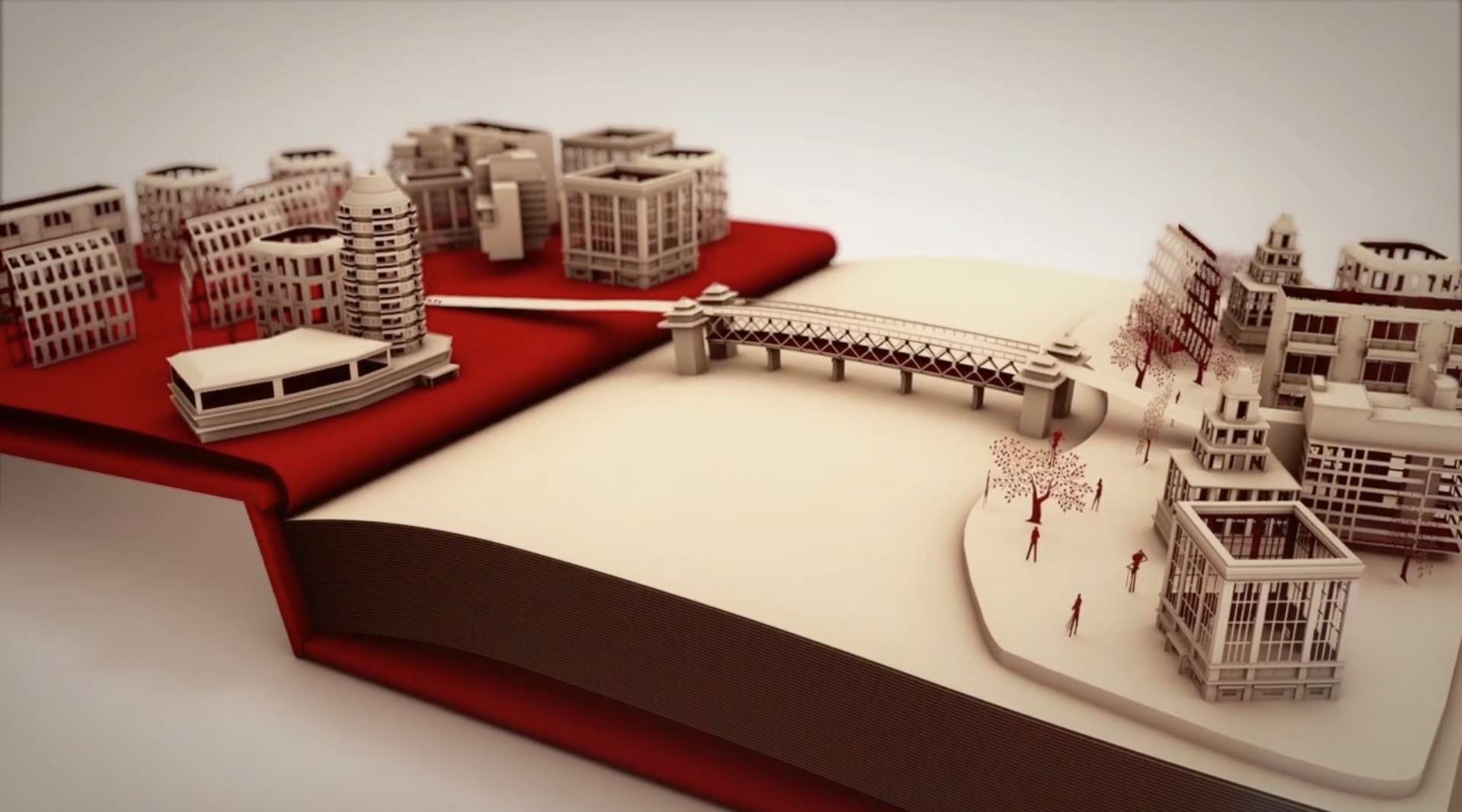 C4D特效三维纸雕立体书动画·城市印象特效片|武汉大学|长江大桥|汉口火车站