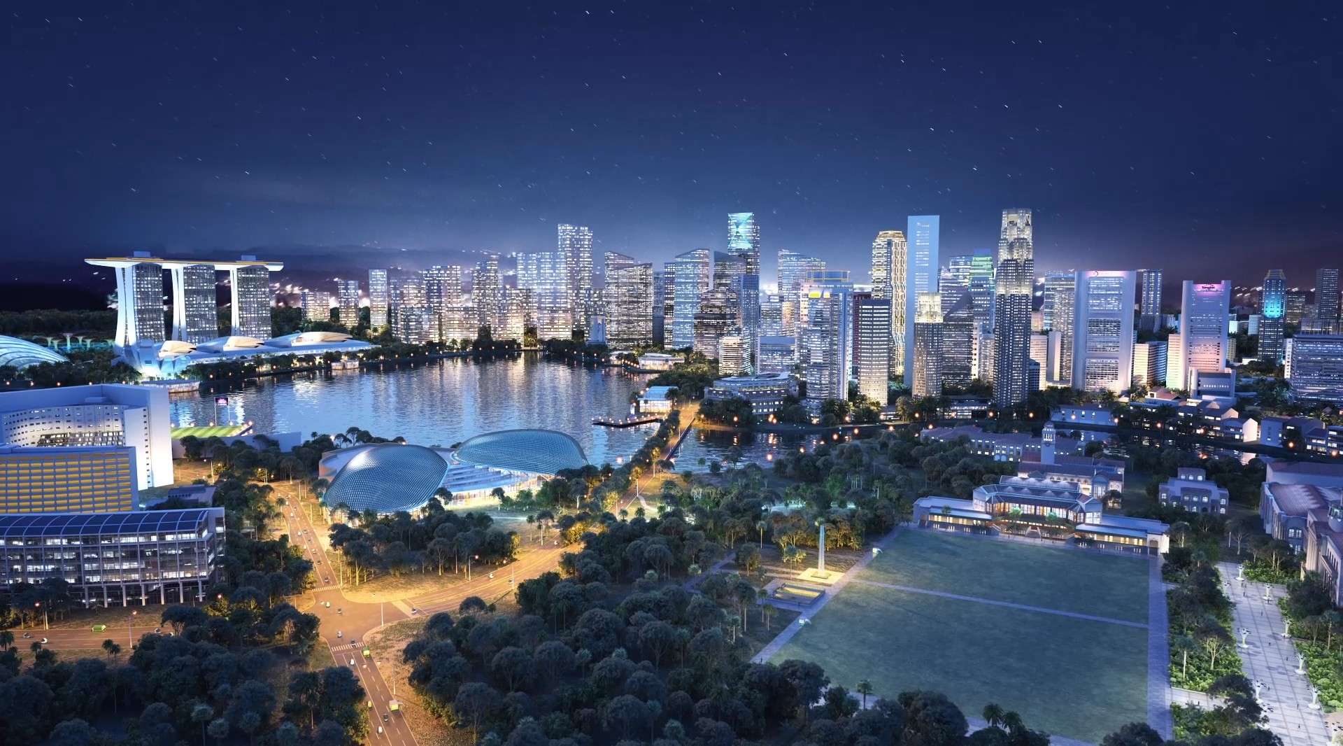 三维动画新加坡未来城市交通规划