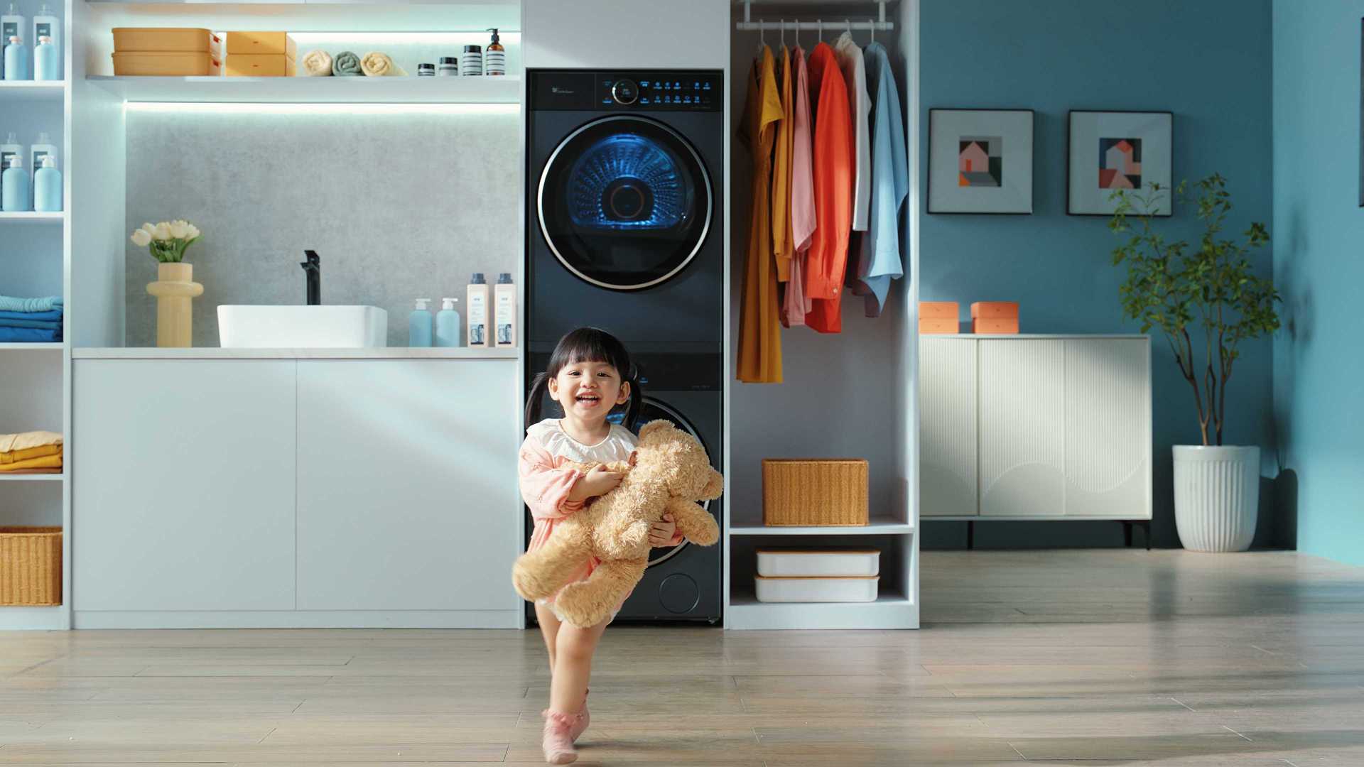 小天鹅纯平本色洗烘套装✌️电梯洗脑广告