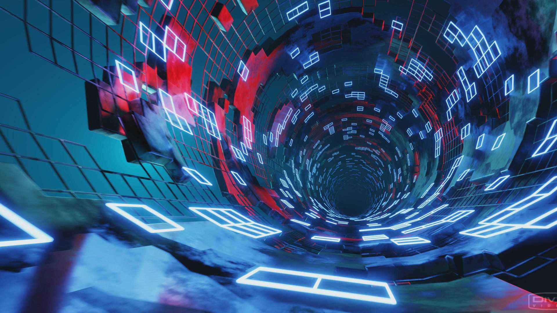 科幻霓虹灯隧道 3D时空穿梭 宇宙黑洞 抽象无缝vj 4K背景素材