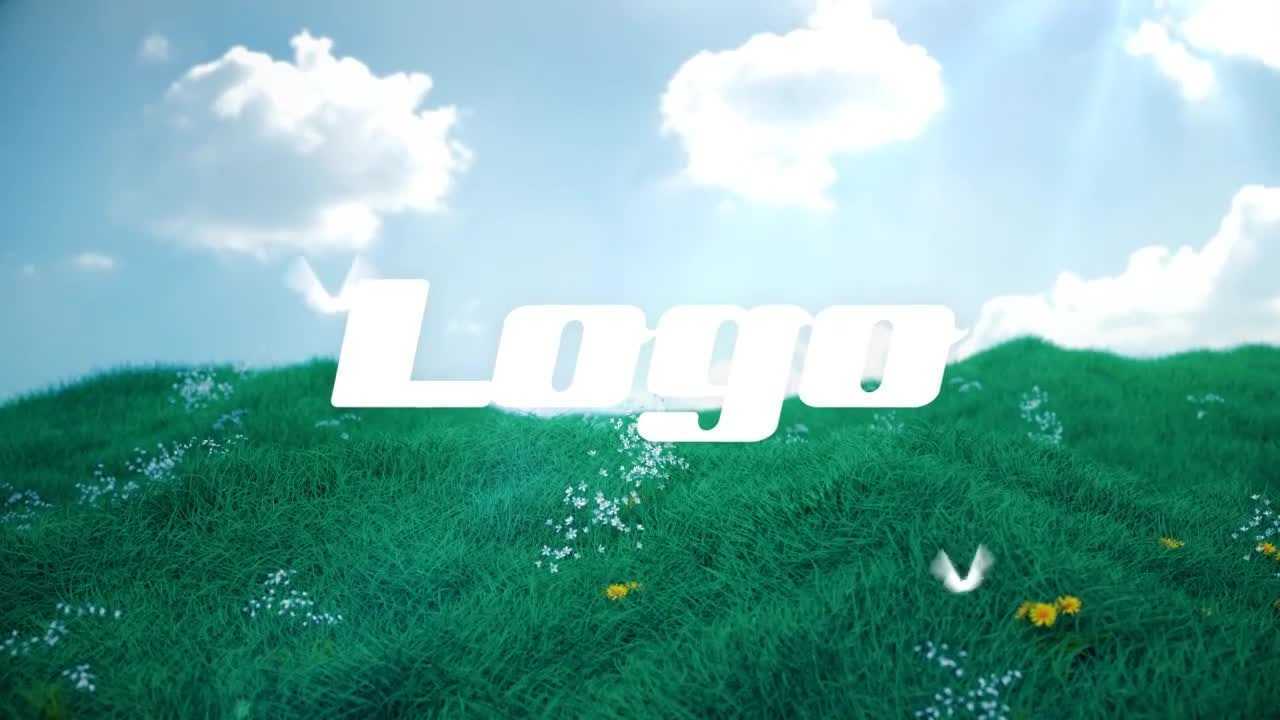 PR模板|3D草地清新有机动画动态蝴蝶飞舞春天标志LOGO宣传自然保护区风景片头
