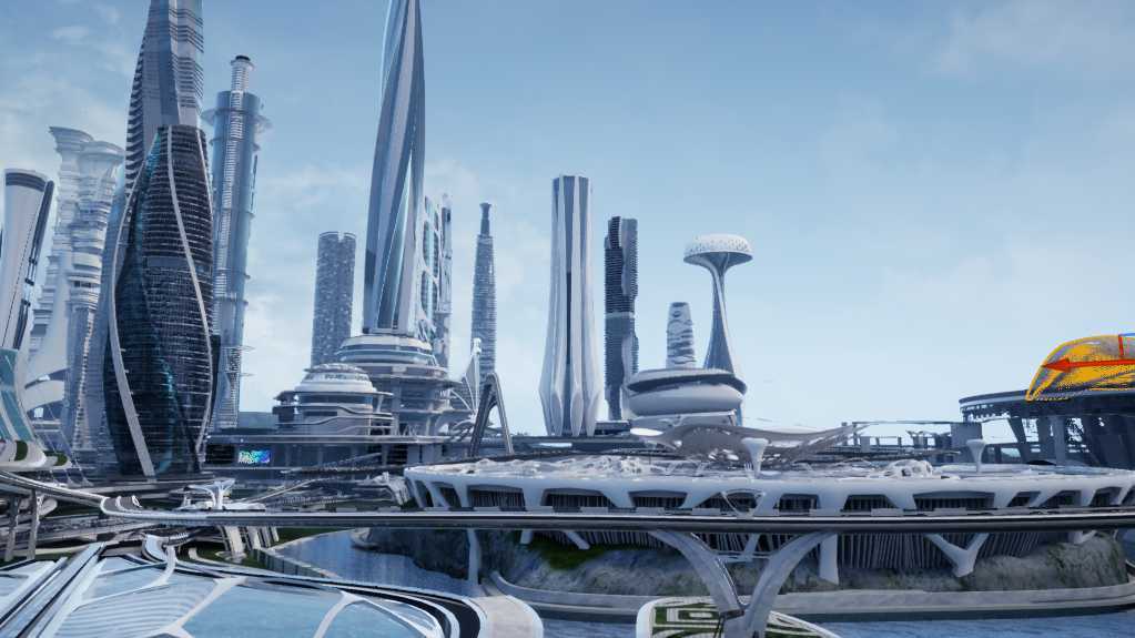 未来城市三维场景设计制作：虚拟线上发布会舞台场景设计制作