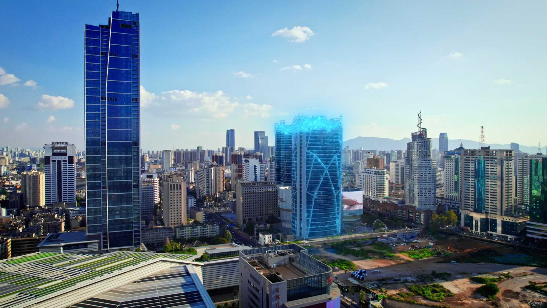 如果云南第一高楼（春之眼）建好，那昆明的城市天际线应该是这样吧