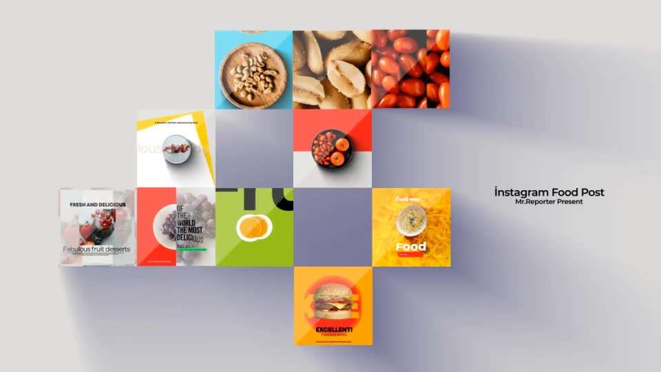 AE模板 | 竖屏方形蔬菜创意拼接动效动画餐厅美食宣传食材
