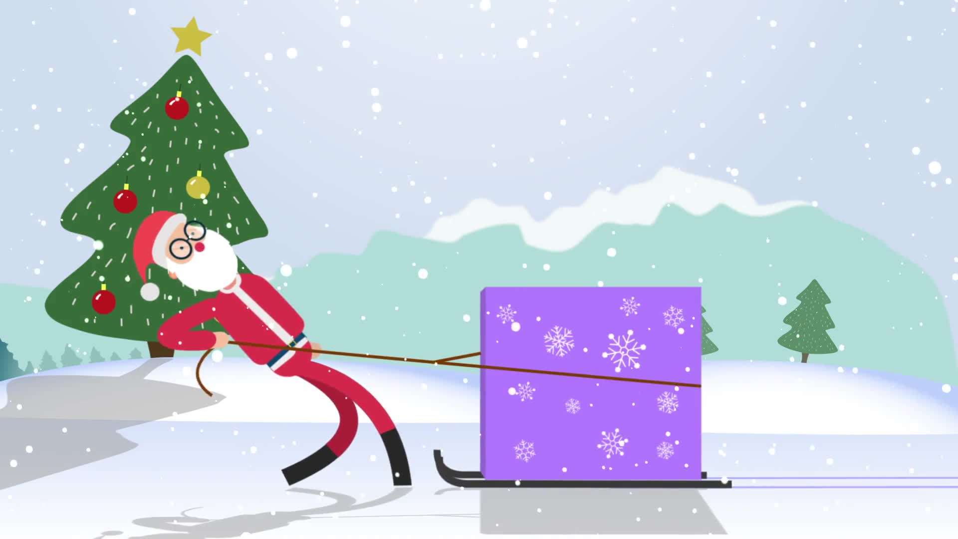 AE模板|冬季卡通圣诞老人标志LOGO演绎动画开场